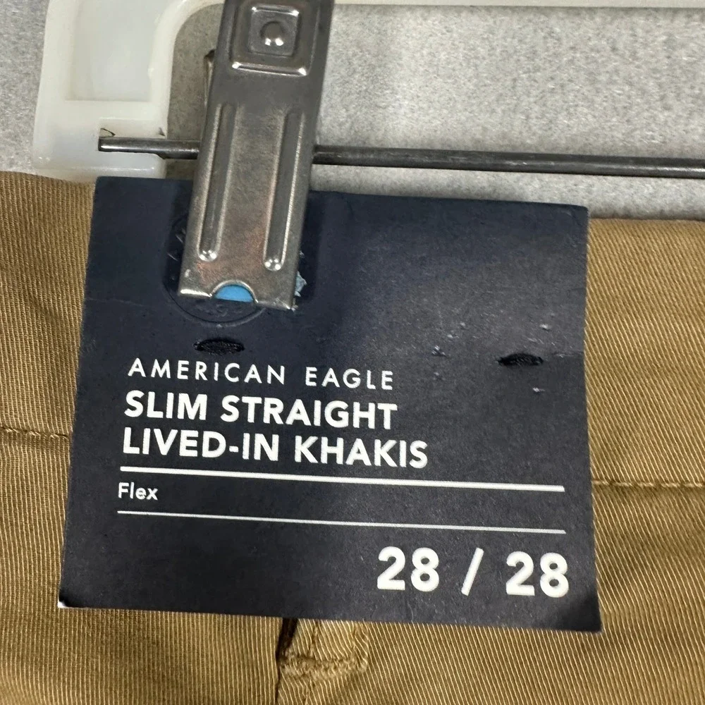 NEW American Eagle Pants Mens 28X28 Lived-In Khakis Tan Flex Slim Straight Chino